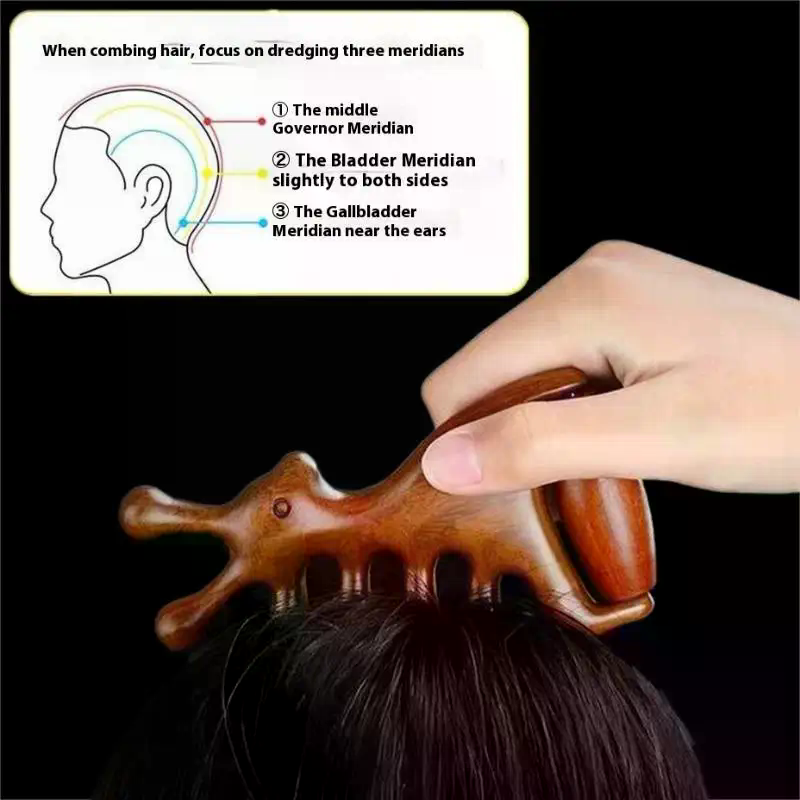 Detangling Wide Comb - Wooden Massage Comb Head Meridian Scalp