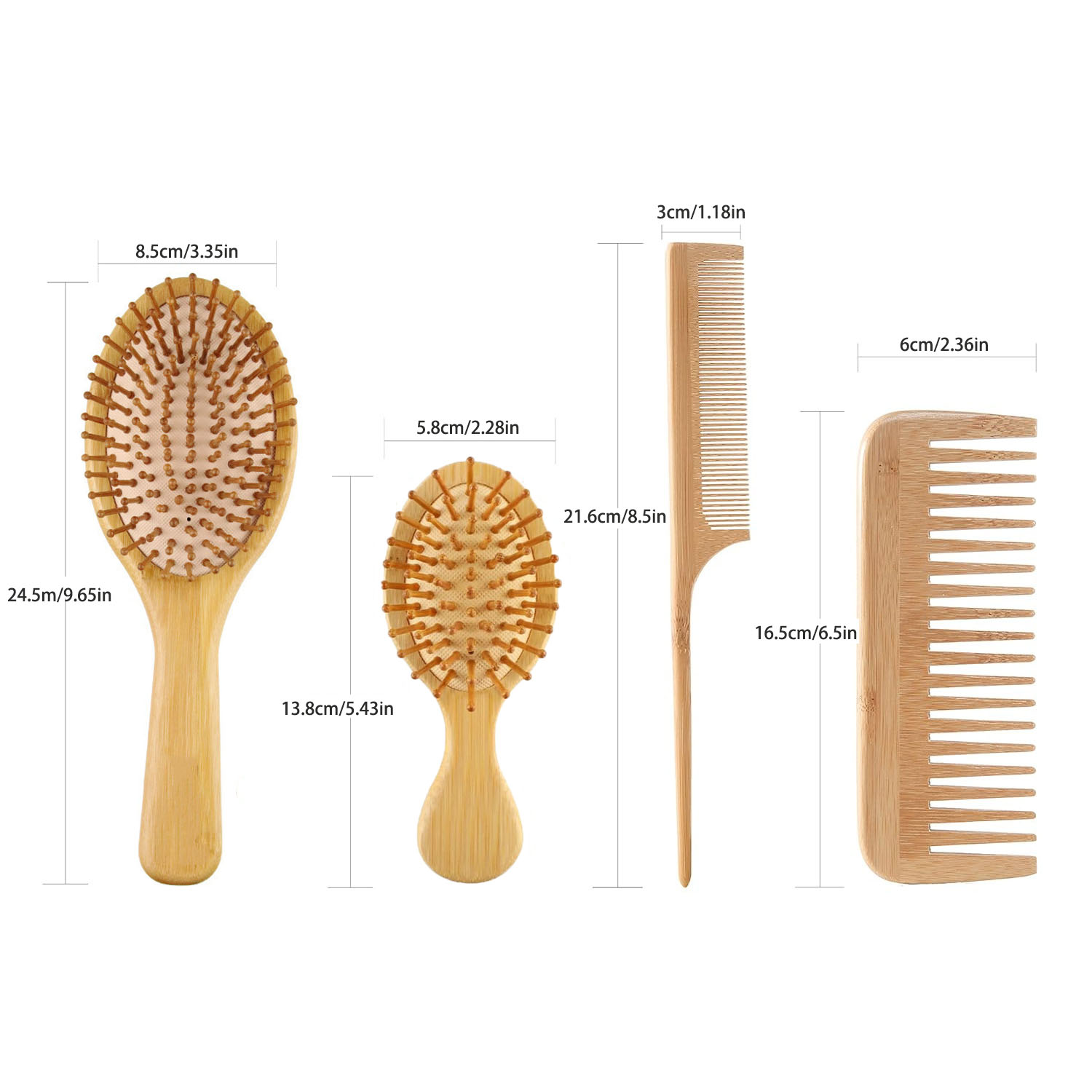 Bamboo Hair Brush Comb Set for - Detangling Wide Comb 评论和价格
